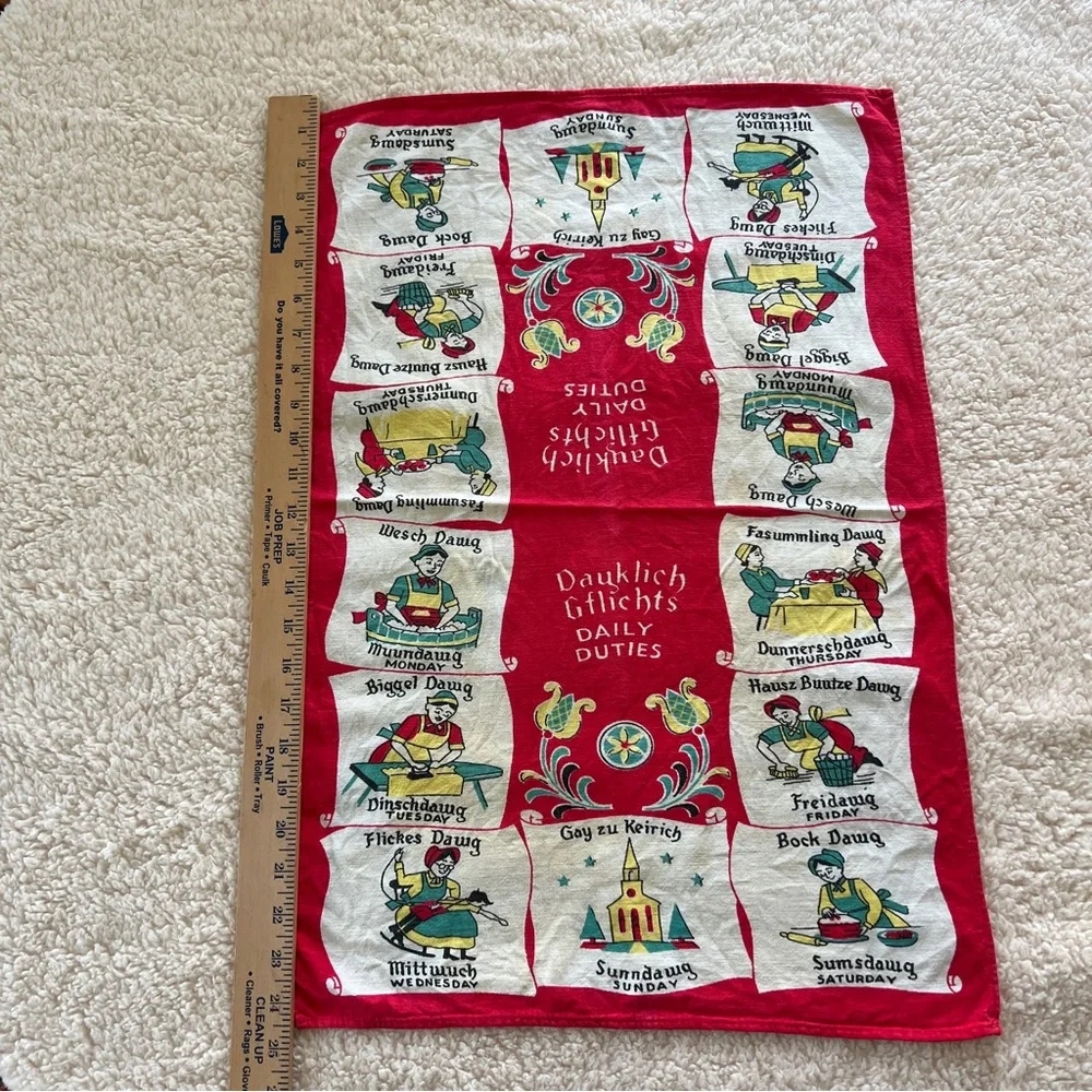 Vintage Dutch Red and White Tea Towel